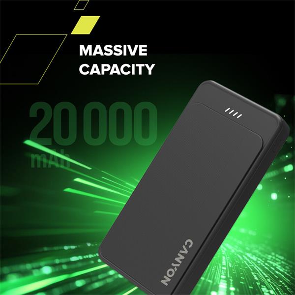 Canyon OnPower 200, Powerbank, 20.000 mAh, LED indikátor, in: 1x USB-C/1x microUSB, out: 1x USB-C a 2x USB-A 14 