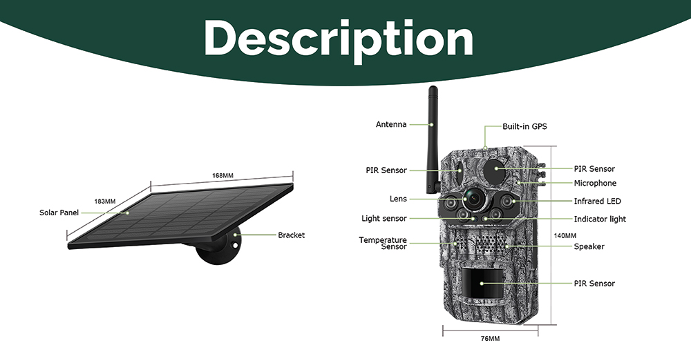 Solárna kamera Viking HDs05 4G/ 2304x1296/ PIR detekcia/ pohybový senzor/ 7800mAh15 