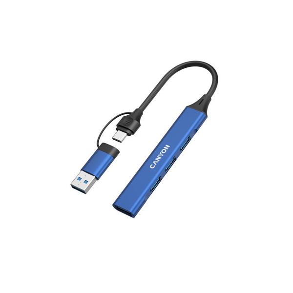 Canyon DS-02, USB-C Hub, 4 porty, 3xUSB 2.0 480Mbps, 1xUSB 3.0, 5Gbps, USB-C/USB-A adaptér, modrá0 
