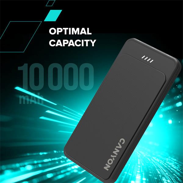 Canyon OnPower 100, Powerbank, 10.000 mAh, LED indikátor, in: 1x USB-C/1x microUSB, out: 1x USB-C a 2x USB-A 4 