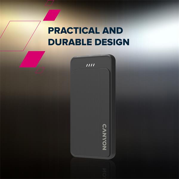 Canyon OnPower 100, Powerbank, 10.000 mAh, LED indikátor, in: 1x USB-C/1x microUSB, out: 1x USB-C a 2x USB-A 6 