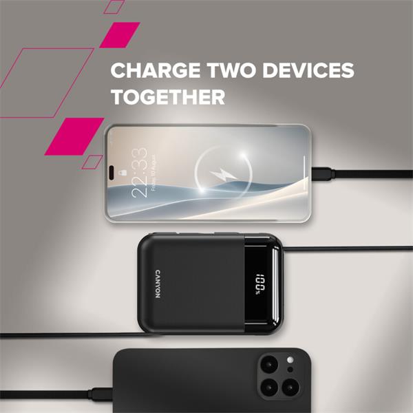 Canyon OnPower 104, powerbanka 10 000 mAh, 22.5 W, USB-C / USB-A, integrované káble USB-C + Lightning, čierna8 