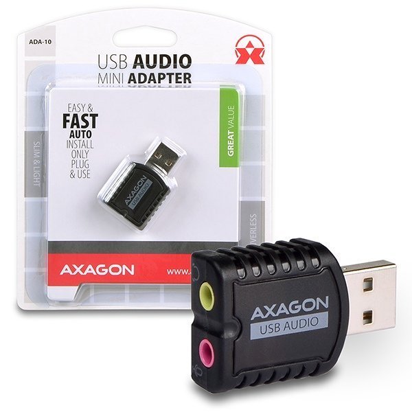 AXAGON ADA-10, USB 2.0 - externá zvuková karta MINI, 48kHz/16-bit stereo, vstup USB-A 0 