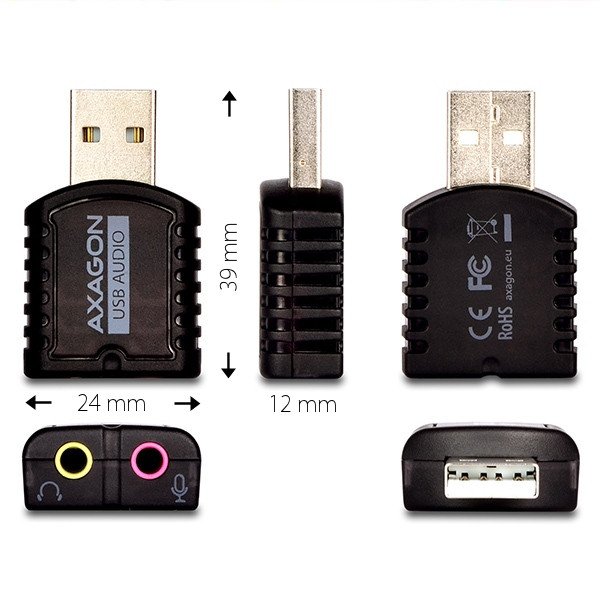 AXAGON ADA-10, USB 2.0 - externá zvuková karta MINI, 48kHz/16-bit stereo, vstup USB-A 3 