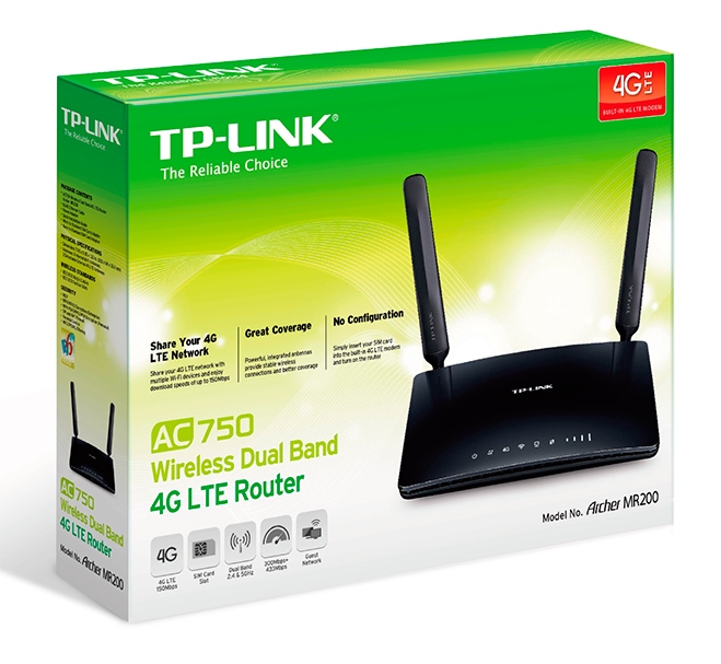 TP-Link Archer MR200 4G LTE WiFi AC750 Router, 4xFE ports3 