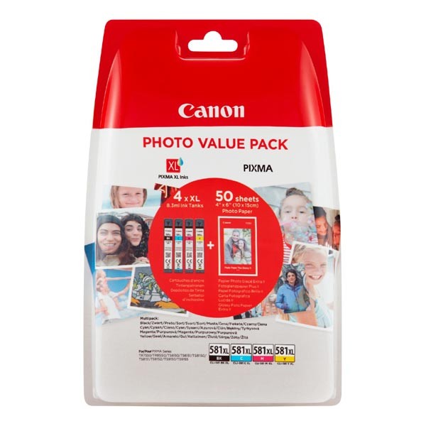 Canon cartridge CLI-581 C/M/Y/BK XL multipack + PP-201 10x15cm 50l.0 