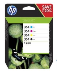 HP HP 364 CMYK Ink Cartridge Combo 4-Pack, N9J73AE /náhrada za J3M82AE/0 