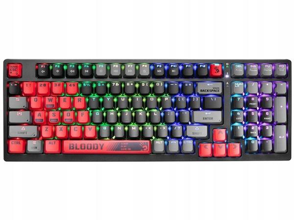 A4tech Bloody Klávesnice S98 Sports,  herní klávesnice,  mechanická,  drátová,  Red Switch,  CZ/ SK,  Černá