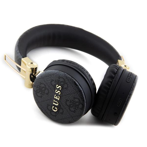 Slúchadlá Guess PU 4G Kožené čierno-zlaté1