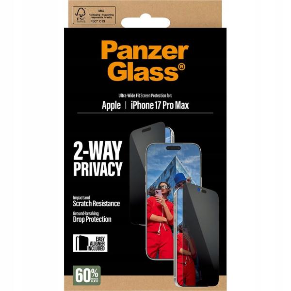 PanzerGlass ochranné sklo UWF 2-Way Privacy pre iPhone 17 Pro Max - Black Frame2