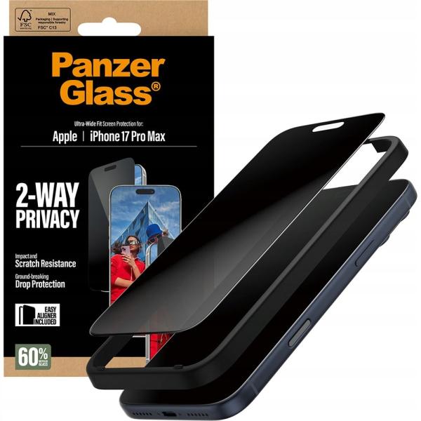 PanzerGlass ochranné sklo UWF 2-Way Privacy pre iPhone 17 Pro Max - Black Frame3