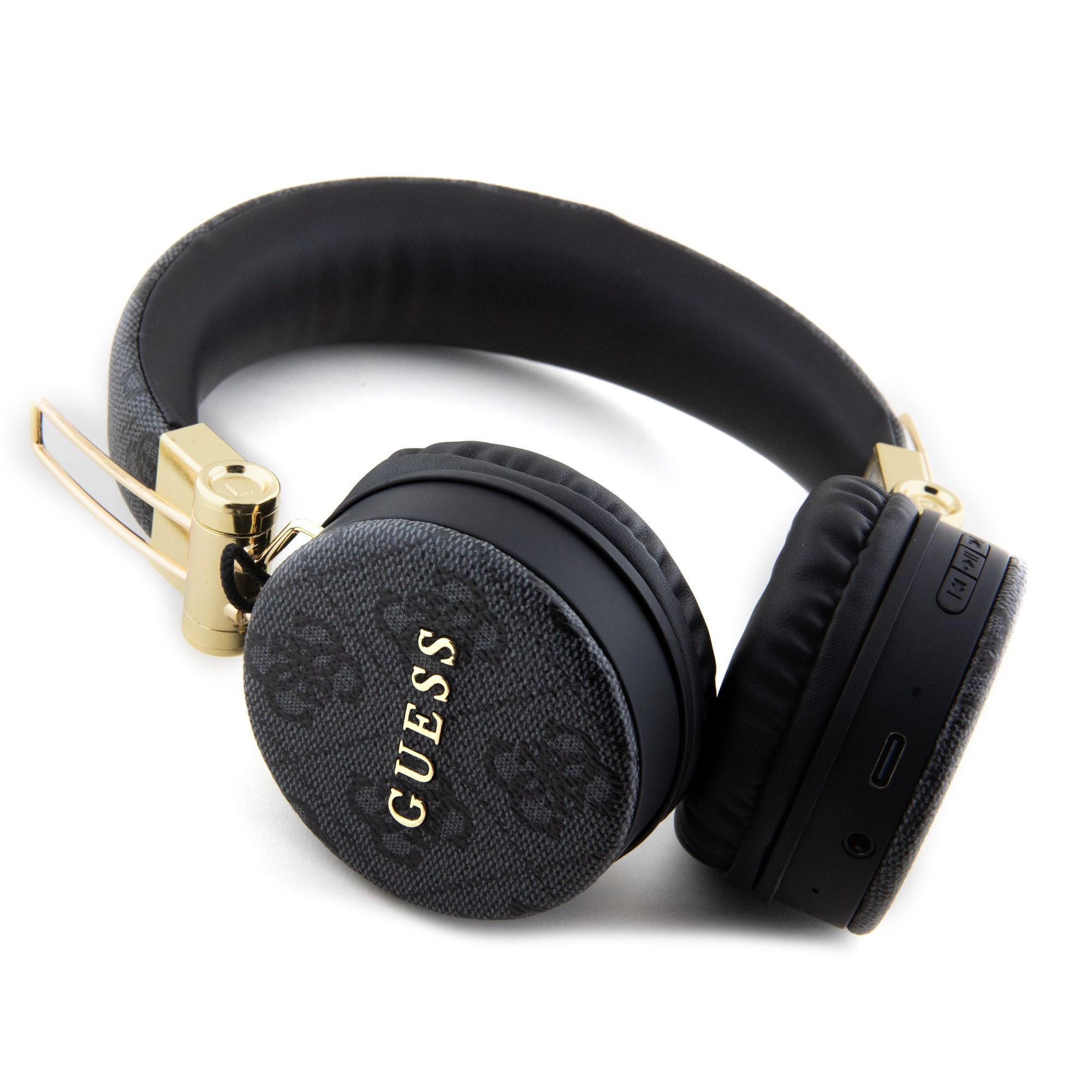 Slúchadlá Guess PU 4G Kožené čierno-zlaté1 