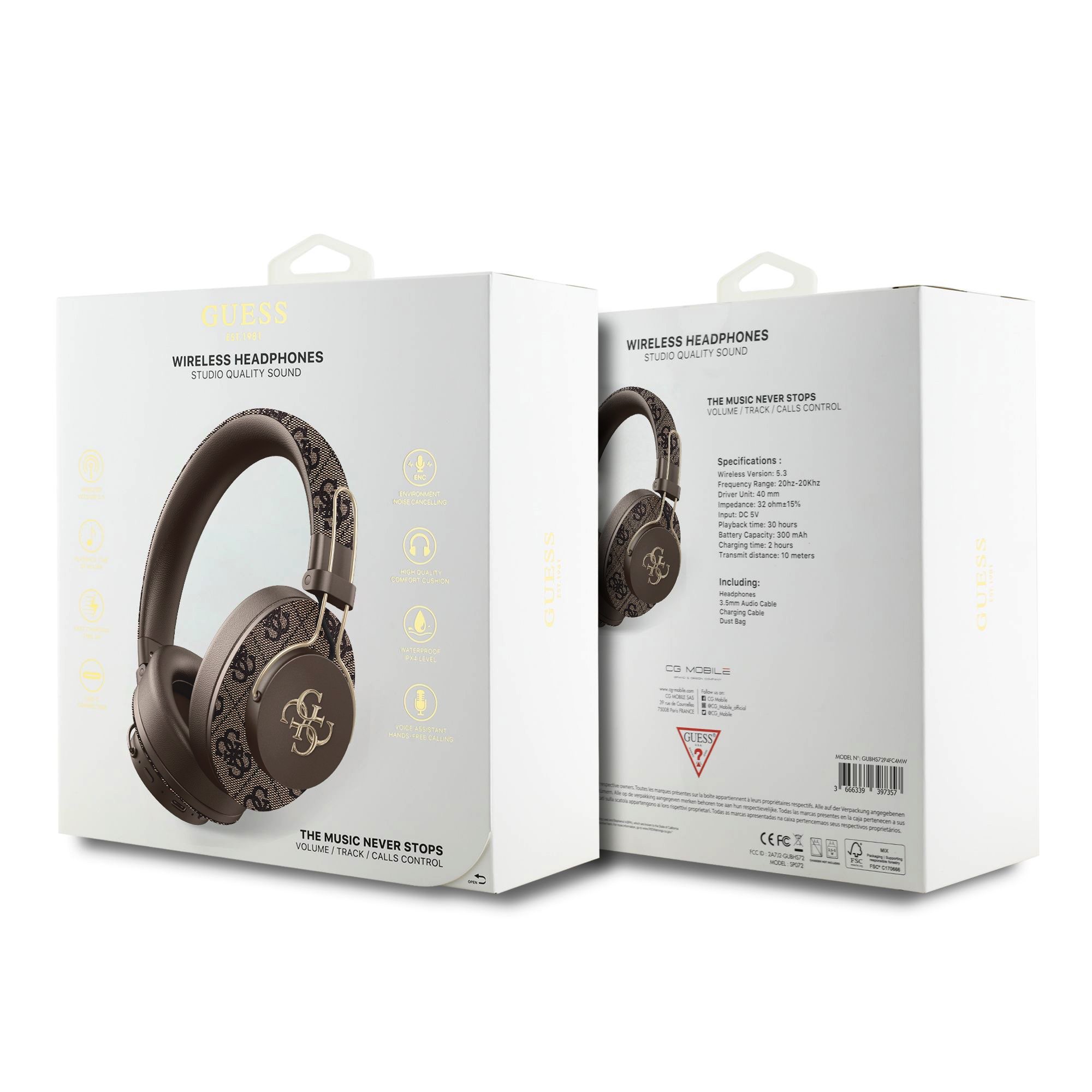 Slúchadlá Guess PU 4G Metal Logo ENC hnedé3 