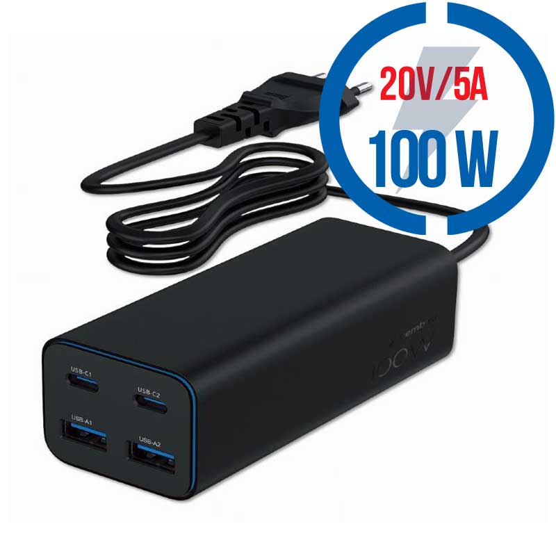 Gembird 100W adaptér 2xUSB-C, 2xUSB-A0 