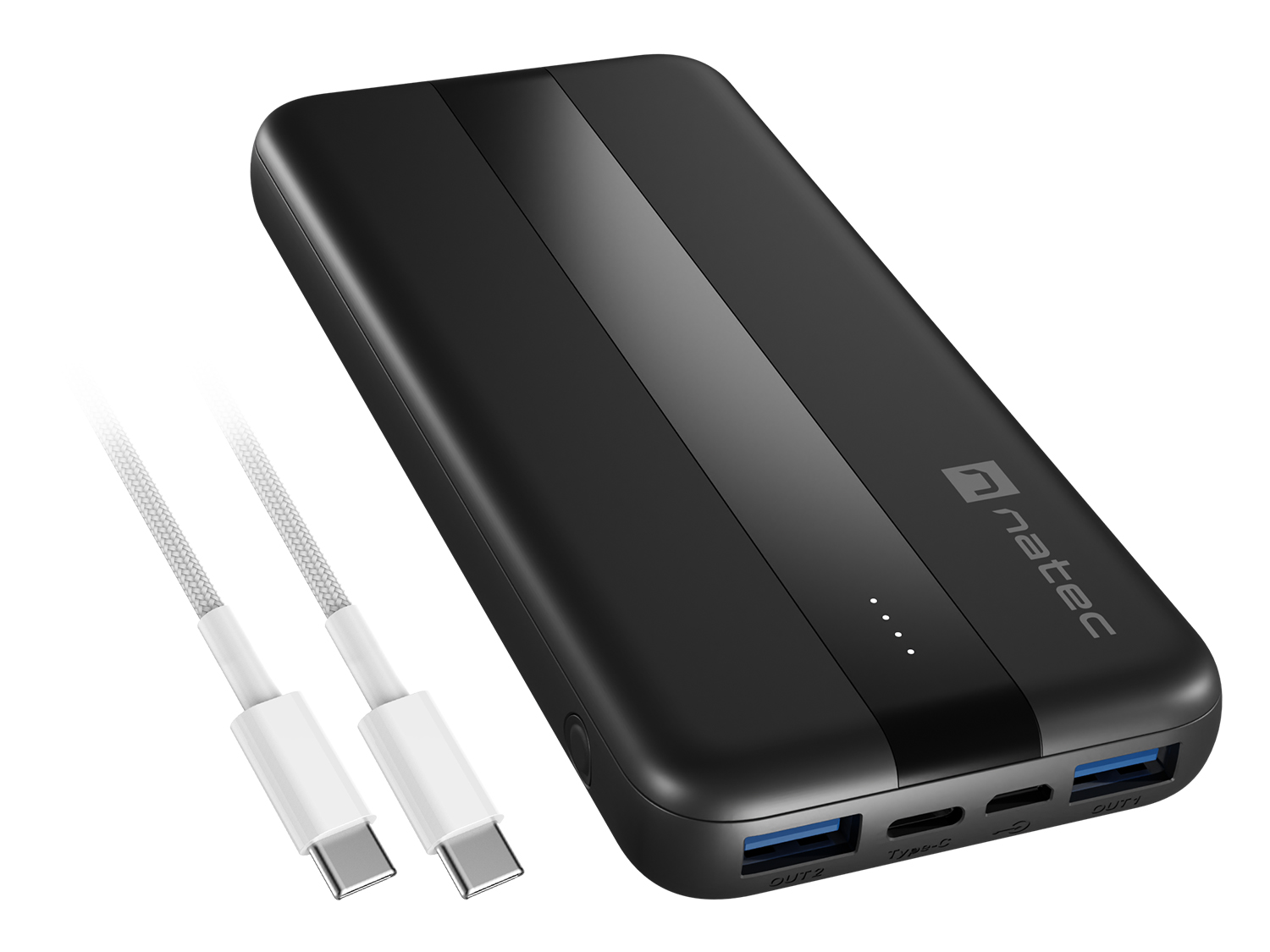 Power banka Natec TREVI SLIM Q V2 10000mAh, 2X USB-A 18W, 1X USB-C 20W, USB-C - USB0-C kábel, čierna1 