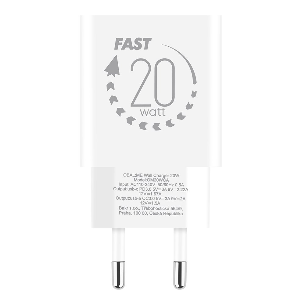 OBAL:ME Cestovná Nabíjačka USB-A + USB-C 20W + 2x kábel 1m White0 