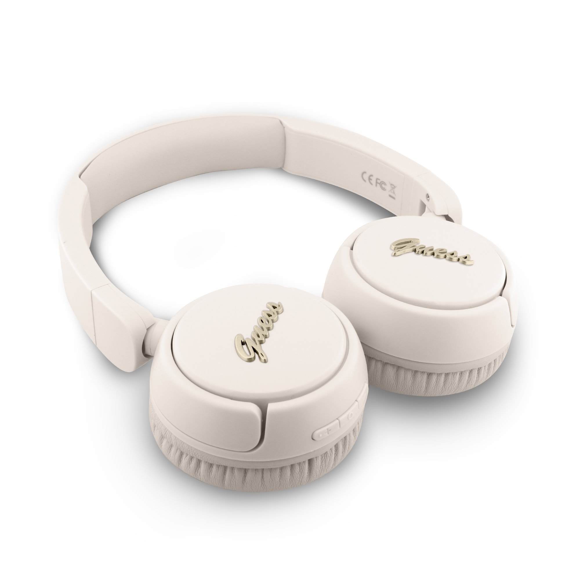 Sluchadla Guess Script Metal Logo béžové1 