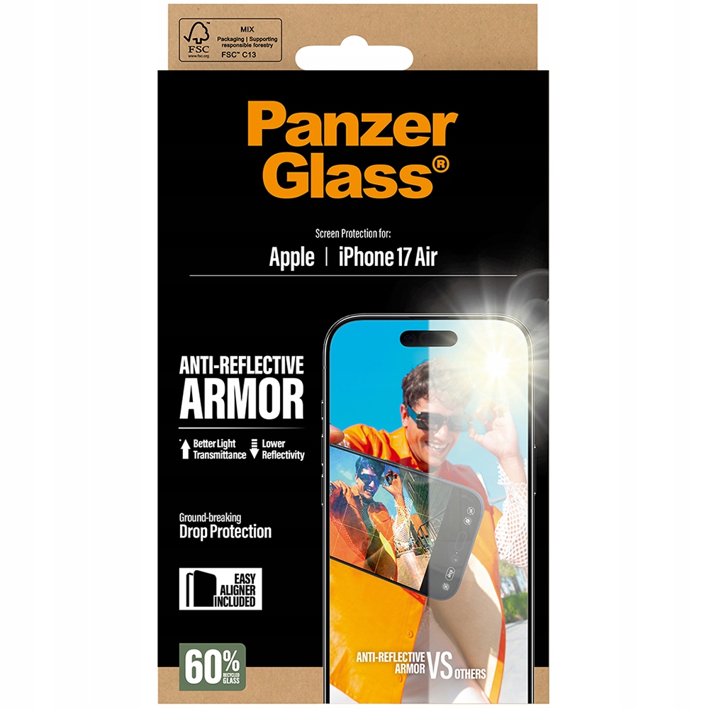 PanzerGlass ochranné sklo Anti-Reflective Armor pre iPhone Air - Black Frame1 