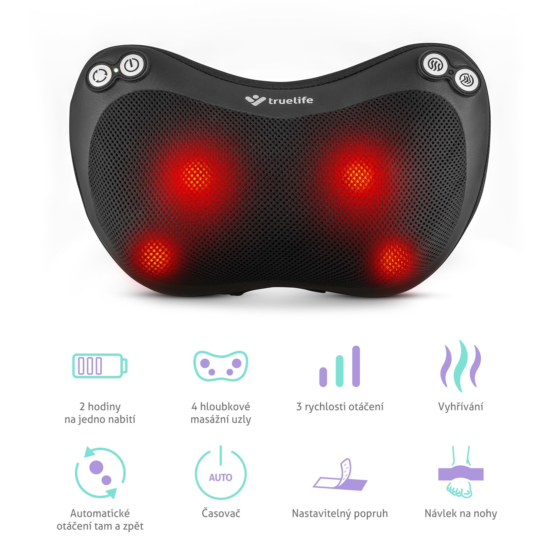 TrueLife RelaxBack B3 Charge - masážní polštář s dobíjecí baterií1 