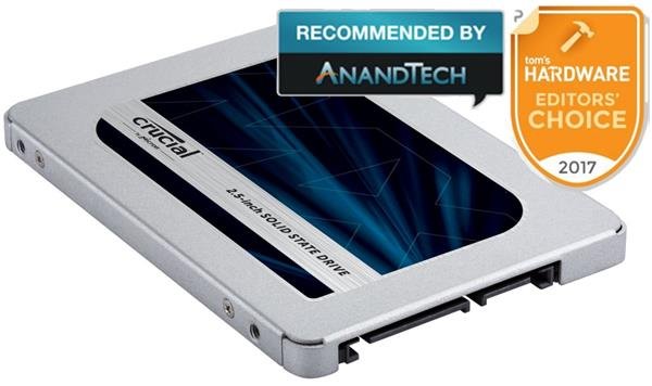 Crucial MX500  250GB SSD, 2.5” SATA 6Gb/s, Read/Write: 560/510MB/s, 7mm (9.5mm adapter) 