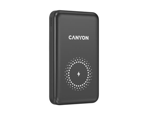 Canyon PB-1001, Powerbank, Li-Pol, 10.000 mAh, Vstup: 1x USB-C, 1x Lightning, Výstup: 1x USB-A, 1x USB-C, bezdr. nab 10W 