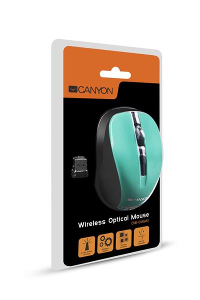 Canyon MW-1, Wireless optická myš USB, 800/1000/1200 dpi, zeleno-čierna 