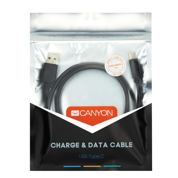 Canyon UC-4, 1m kábel USB-C / USB 2.0, 5V / 3A, priemer 4.5mm, PVC, čierny 