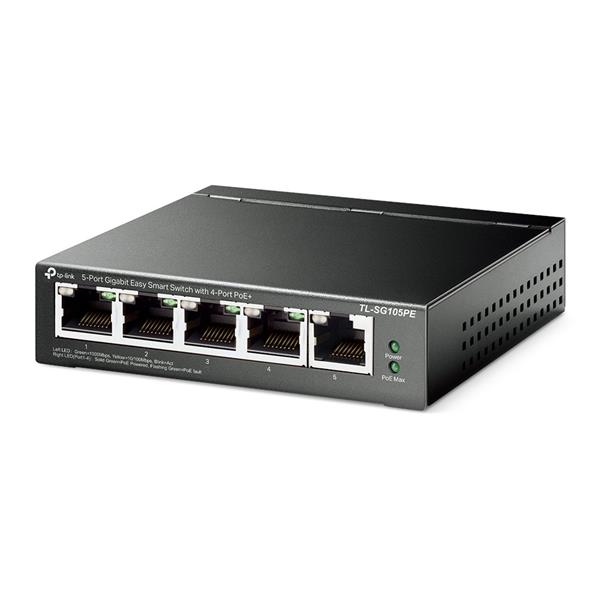 TP-LINK "5-Port Gigabit Easy Smart Switch with 4-Port PoE+, 4× Gigabit PoE+ Ports, 1× Gigabit Non-PoE Ports" 