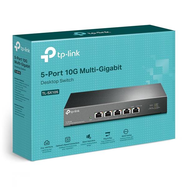 TP-LINK "5-Port 10G Multi-Gigabit Desktop SwitchPORT: 5× 10G RJ45 PortsSPEC: Desktop Steel CaseFEATURE: Plug and Play 