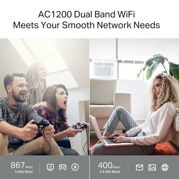 TP-LINK "AC1200 Dual-Band Wi-Fi RouterSPEED: 400 Mbps at 2.4 GHz + 867 Mbps at 5 GHzSPEC: 4× Antennas, 1× Gigabit WAN  