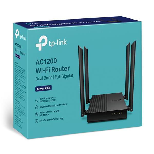 TP-LINK "AC1200 Dual-Band Wi-Fi RouterSPEED: 400 Mbps at 2.4 GHz + 867 Mbps at 5 GHzSPEC: 4× Antennas, 1× Gigabit WAN  