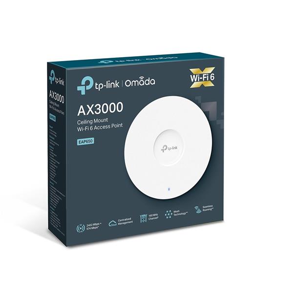 TP-LINK "AX3000 Ceiling Mount Dual-Band Wi-Fi 6 Access Point PORT:1×1Gbps RJ45 PortSPEED:574Mbps at  2.4 GHz + 2402 Mb 