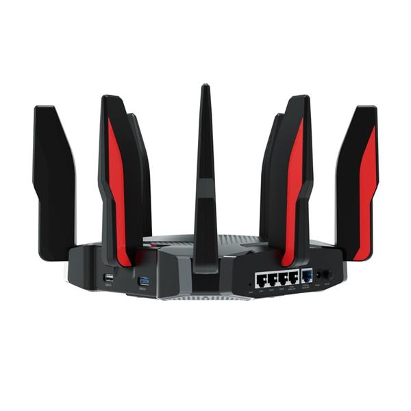 AX6600 Tri-Band Wi-Fi 6 Gaming Router SPEED: 574 Mbps at 2.4 GHz + 1201 Mbps at 5 GHz_1 + 4804 Mbps at 5 GHz_2 SPEC: 8×  