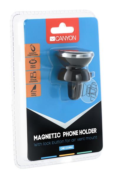 Canyon CH-4, magnetický držiak pre smartfóny s uchytením do mriežky ventilátora automobilu s polohovaním  360°  