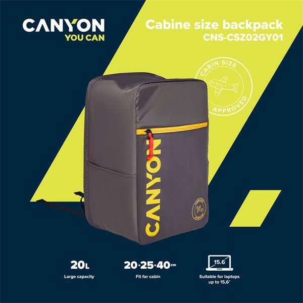 Canyon CSZ-02, batoh na notebook - palubovka, do veľkosti 15,6",  mechanizmus proti zlodejom, 20l, šedý 
