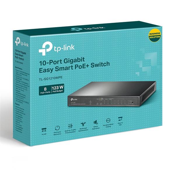 TP-LINK "10-Port Gigabit Easy Smart Switch with 8-Port PoE+PORT: 8× Gigabit PoE+ Ports, 2x Gigabit Non-PoE Ports, 1× Co 