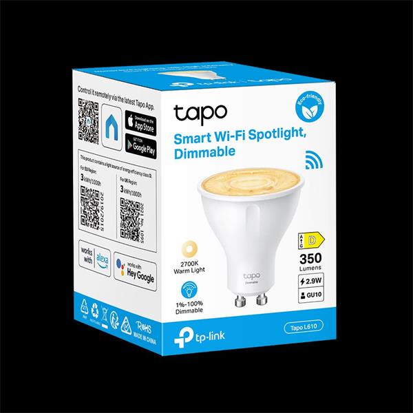 Smart Wi-Fi Spotlight, Dimmable SPEC: 2.4 GHz, IEEE 802.11b/g/n, GU10 Base, 220–240 V, 50/60 Hz, 350 lm, 2.9 W, 2,700 K, 
