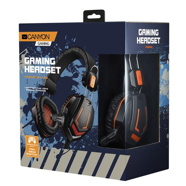 Canyon GH-3A, Fobos, herný headset pre pokročilých hráčov, 3.5mm jack, oranžovo čierny 