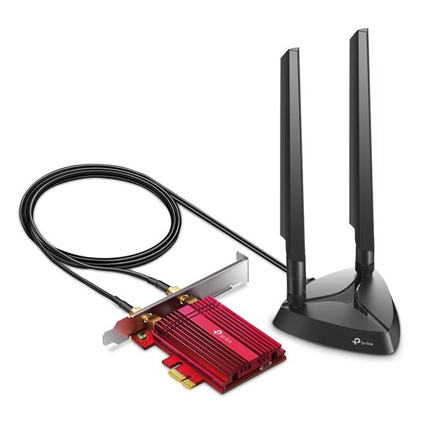 TP-LINK "AXE5400  Tri-Band Wi-Fi 6E Bluetooth PCI Express AdapterSPEED: 2402 Mbps at 6 GHz + 2402 Mbps at 5 GHz + 574 M 