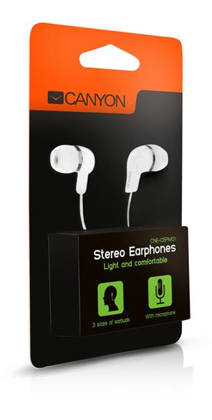 Canyon EPM-01, slúchadlá do uší, pre smartfóny, integrovaný mikrofón a ovládanie, biele 
