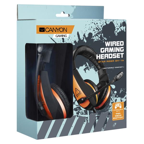 Canyon GH-1A, Star Rider, herný headset pre začínajúcich hráčov, 3.5mm jack, oranžovo čierny 