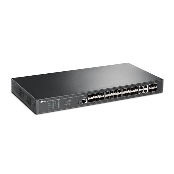 TP-LINK "JetStream™ 24-Port SFP L2+ Managed Switch with 4 10GE SFP+ SlotsPORT: 20× Gigabit SFP Ports, 4× Gigabit SFP/RJ 