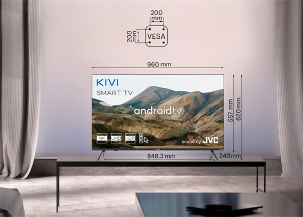 KIVI TV 43U750NB, 43" (109 cm), UHD, Android TV 11, Black, 3840x2160, 60 Hz, Sound by JVC, 2x12W, 53 kWh 1000h , BT5.1, H 