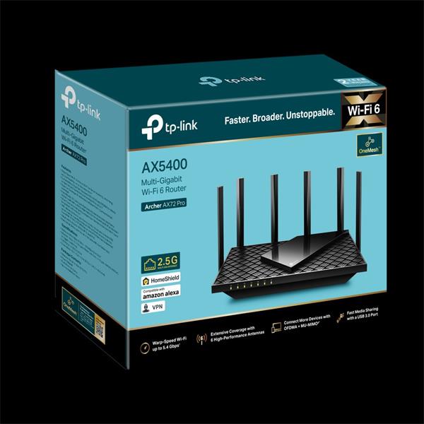 TP-LINK "AX5400 Dual-Band Wi-Fi 6 RouterSPEED: 574 Mbps at 2.4 GHz + 4804 Mbps at 5 GHzSPEC: 6× Antennas, 1× 2.5 Gbps  