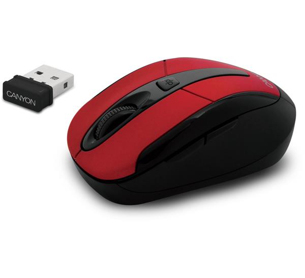 Canyon MSO-W6, Wireless optická myš USB, kompaktná, vhodná k notebookom, 1.600dpi, 6 tlač., červená 