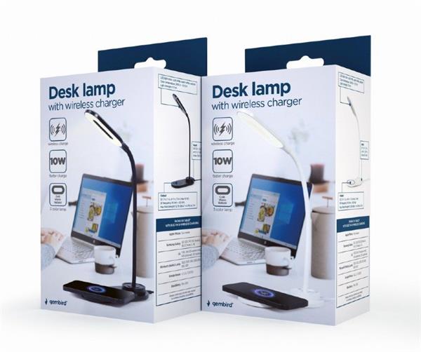 Gembird stolná LED lampa s 10W bezdrôtovou nabíjačkou, čierna  