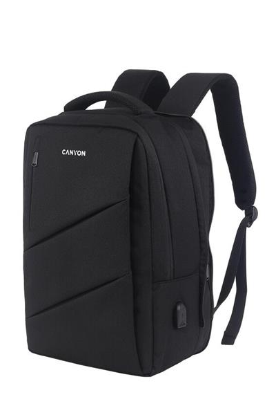 Canyon BPE-5, batoh pre 15,6´´ notebook, 22l, vodeodolný, 7 vreciek, USB-A nabíjací port, čierny 