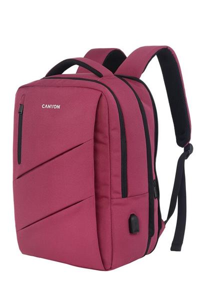 Canyon BPE-5, batoh pre 15,6´´ notebook, 22l, vodeodolný, 7 vreciek, USB-A nabíjací port, červená 