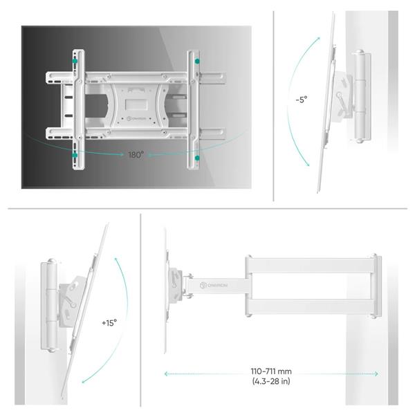 ONKRON TV OLED vysúvny a otočný držiak na stenu 40"až 75" , max 68 kg, biely 