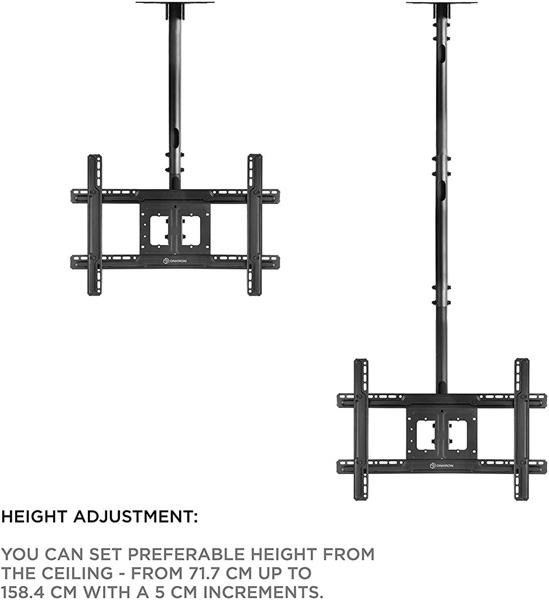 ONKRON TV Stropný držiak s nastaviteľnou výškou pre 32 až 80-palcové LED TV, VESA 600x400, 65KG, čierny 
